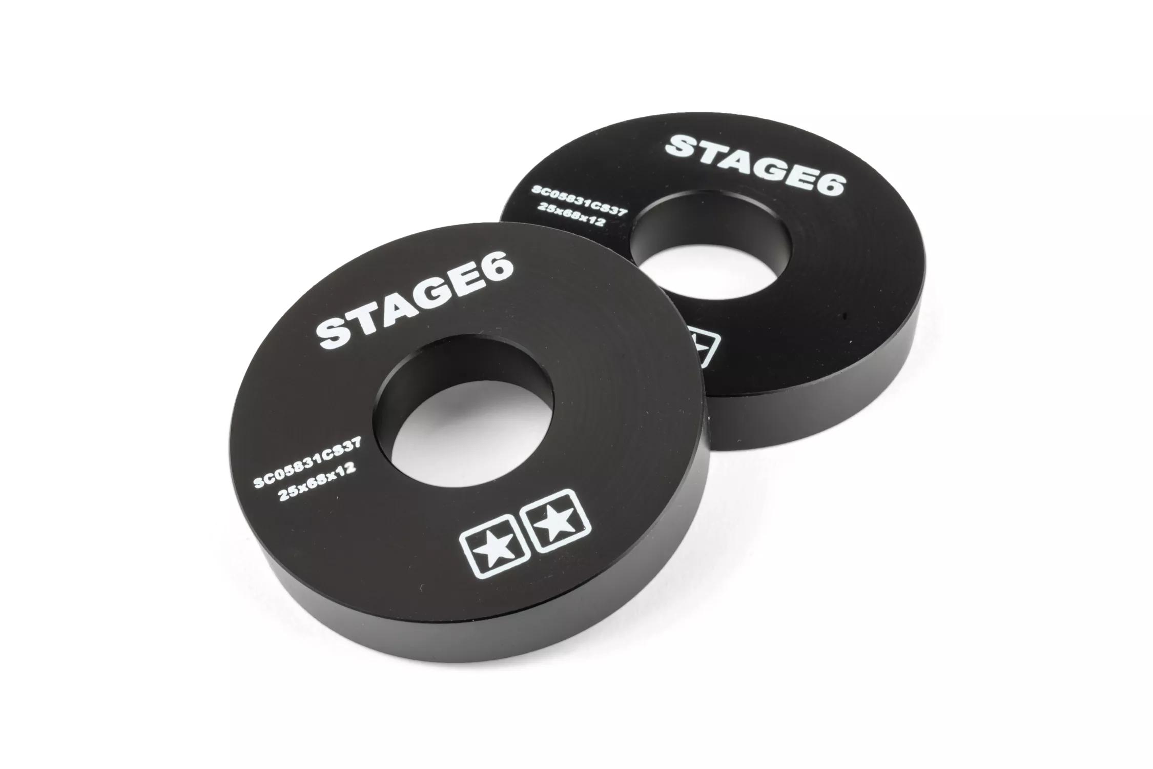 Coppia cuscinetti finti da banco Stage6 25x68x12 mm in POM nero per albero motore Piaggio Gilera 125 180 2T