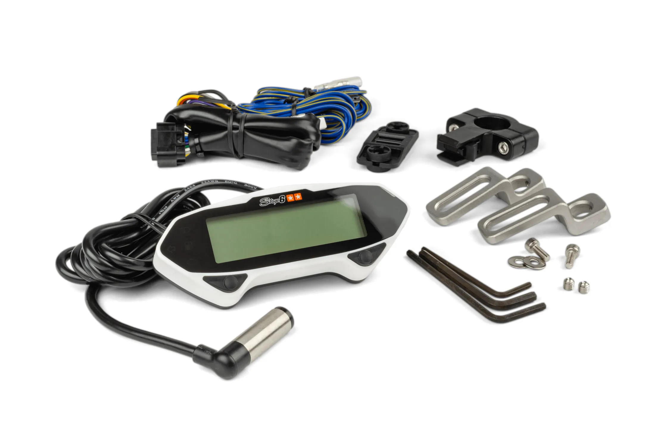 Strumentazione contachilometri digitale multifunzione moto Stage6 Racing bianco con contagiri e display LCD