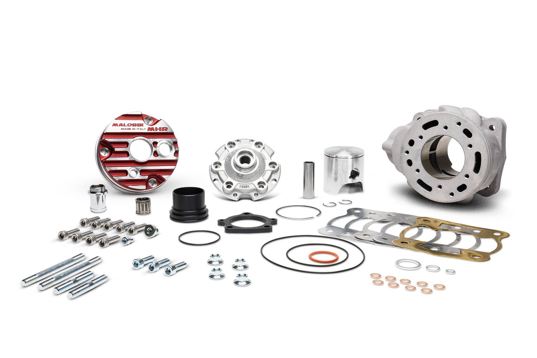 Kit cilindro in alluminio Malossi MHR Testa Rossa FL100 a liquido con testa scomposta rossa e attacco flangiato per basamento da competizione Malossi RC-One - Codice 3118679
