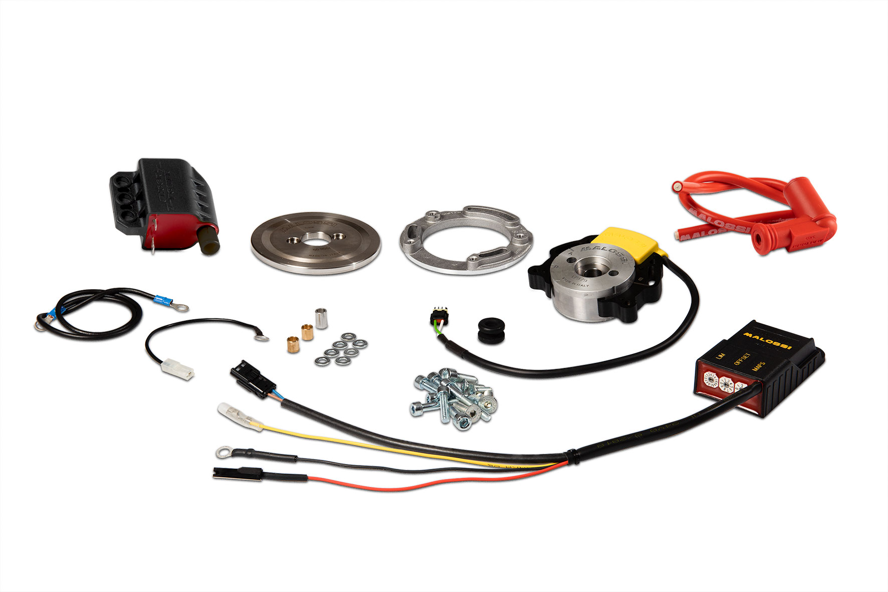 Kit accensione elettronica da competizione a rotore interno Malossi MHR Team 2 con centralina digitale ad anticipo variabile senza impianto luci per moto 50cc a marce Minarelli AM6 e Derbi Senda - Codice 5519631