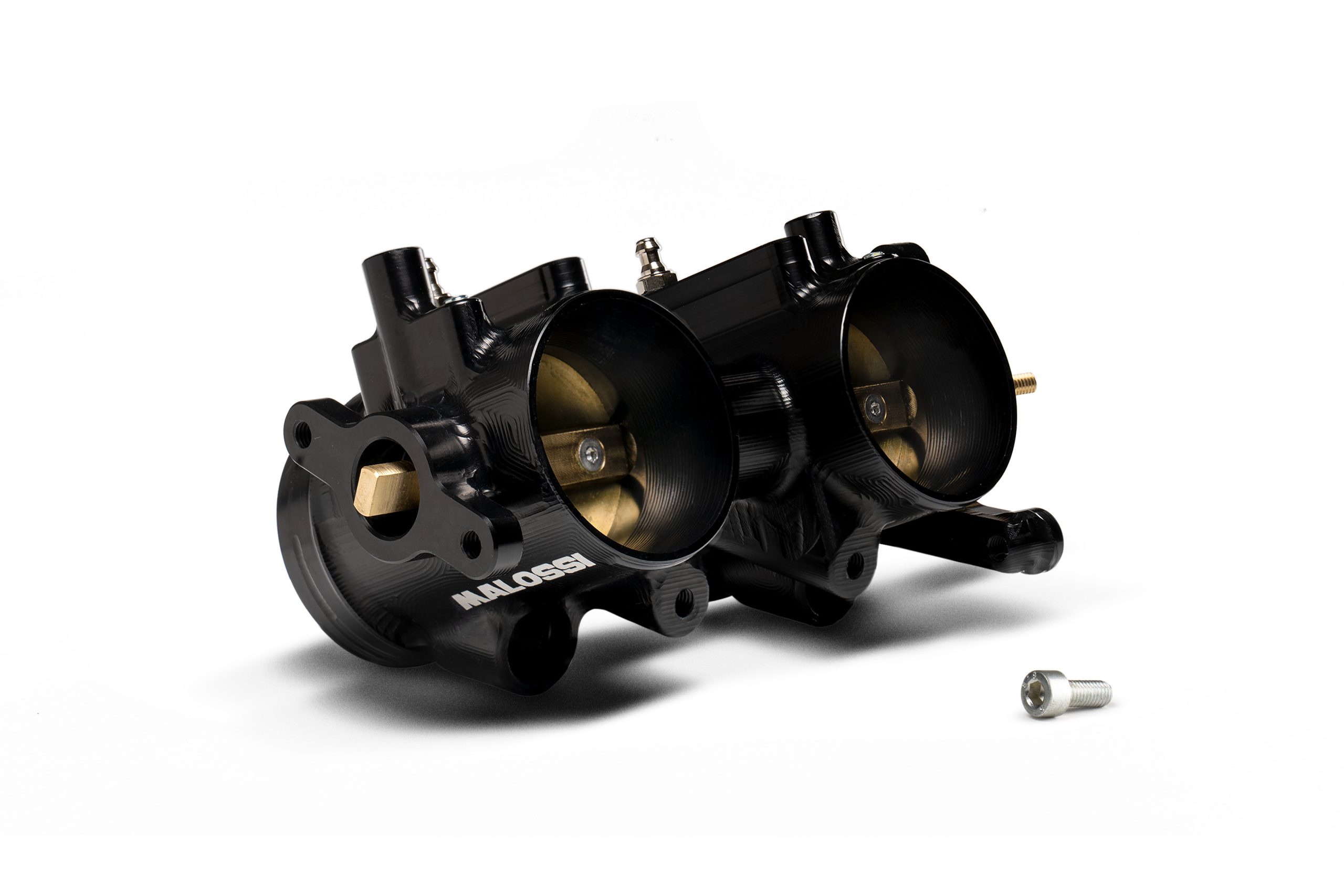 Corpo farfallato sportivo maggiorato bicilindrico diametro 37 millimetri Malossi in alluminio ricavato dal pieno per elaborazione aspirazione maxi scooter Yamaha T-Max 560 - Codice 8019353B