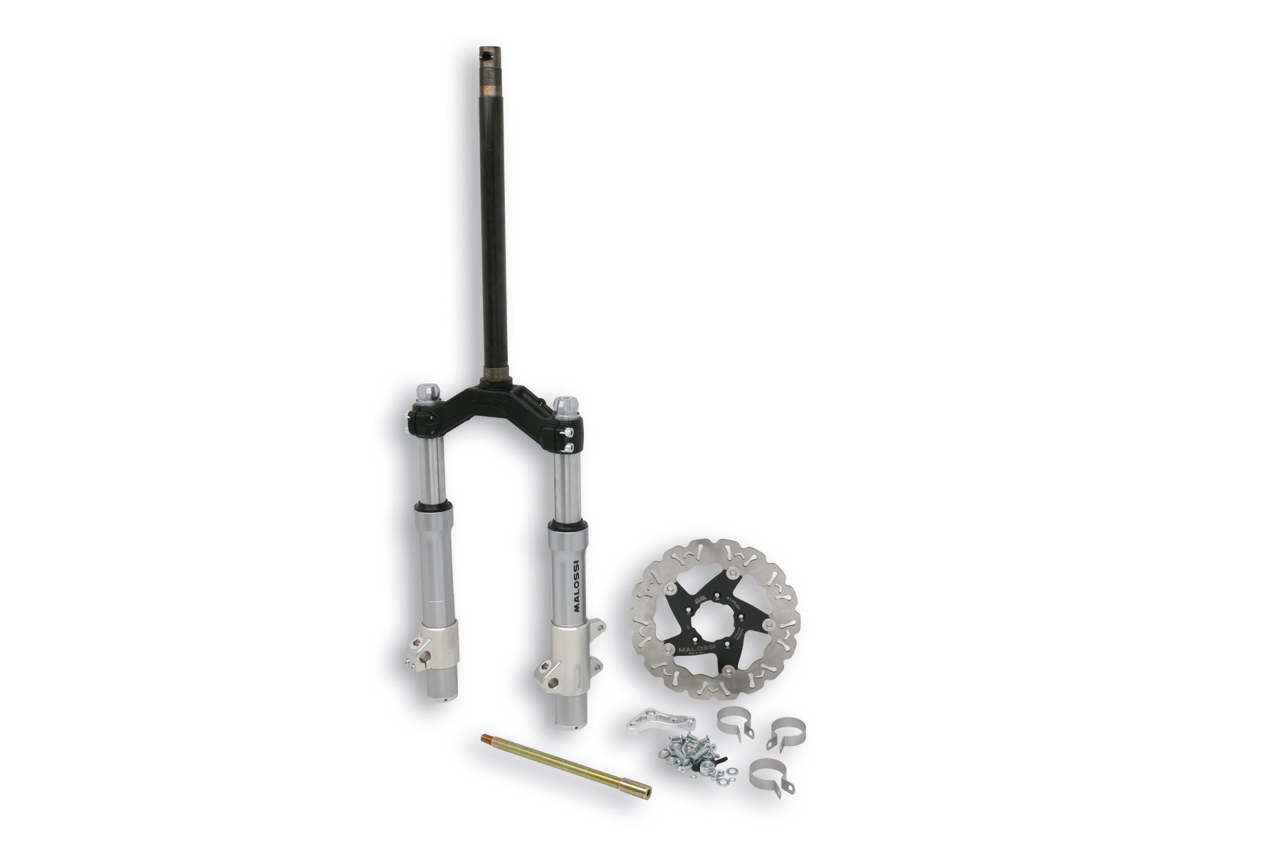 Forcella anteriore sportiva ad alte prestazioni Malossi F37R idraulica completamente regolabile con steli maggiorati da 37mm e foderi in lega di alluminio per scooter Gilera Runner 125 e 180cc prima del 2005 - Codice 4616135