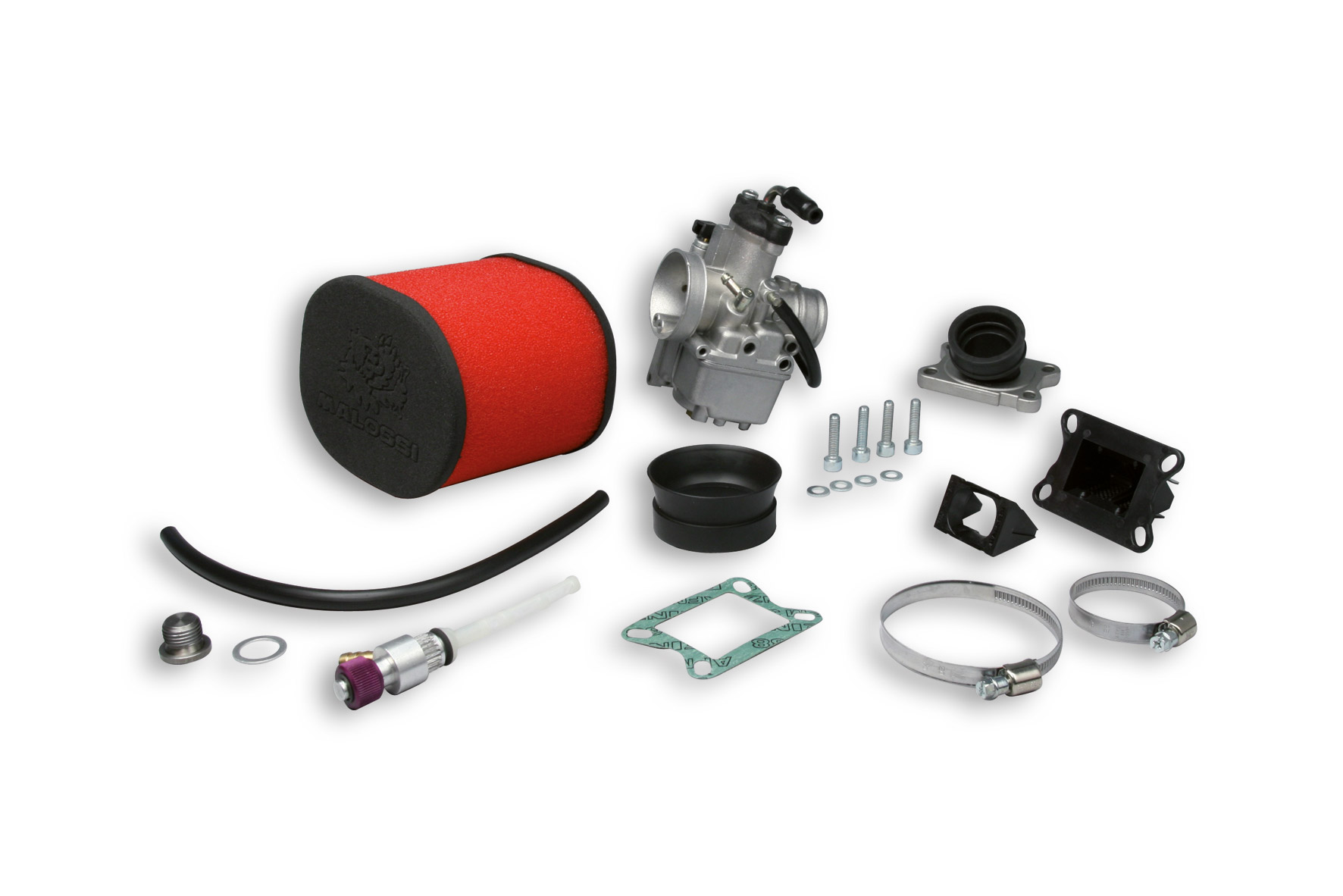 Kit di alimentazione racing Malossi con carburatore Dell'Orto VHST 28mm a valvola piatta per moto con blocco Minarelli AM6 e Derbi - Codice 1613526