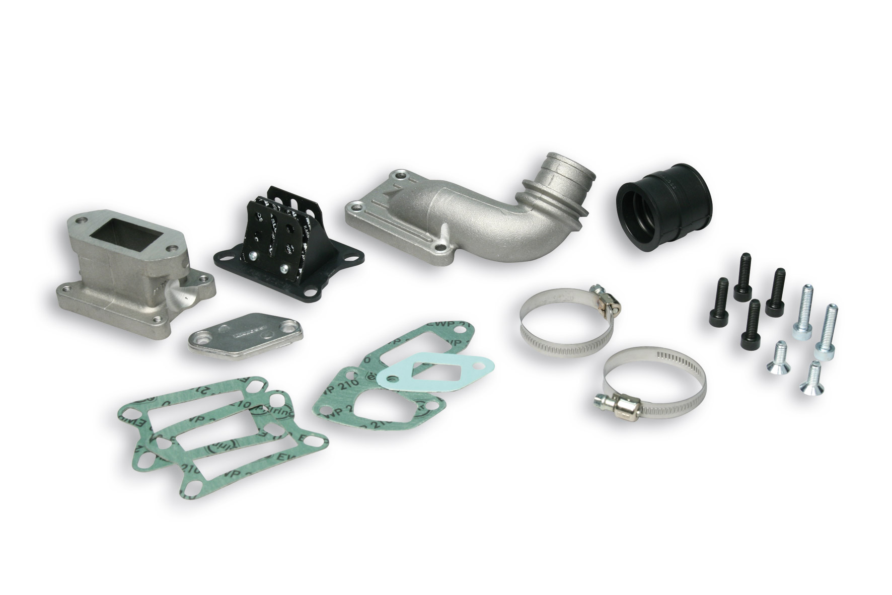Kit completo impianto di alimentazione estremo racing Malossi con carburatore maggiorato da 30mm e collettore specifico per telaio scooter Vespa PK 50 e 125cc - Codice 204711