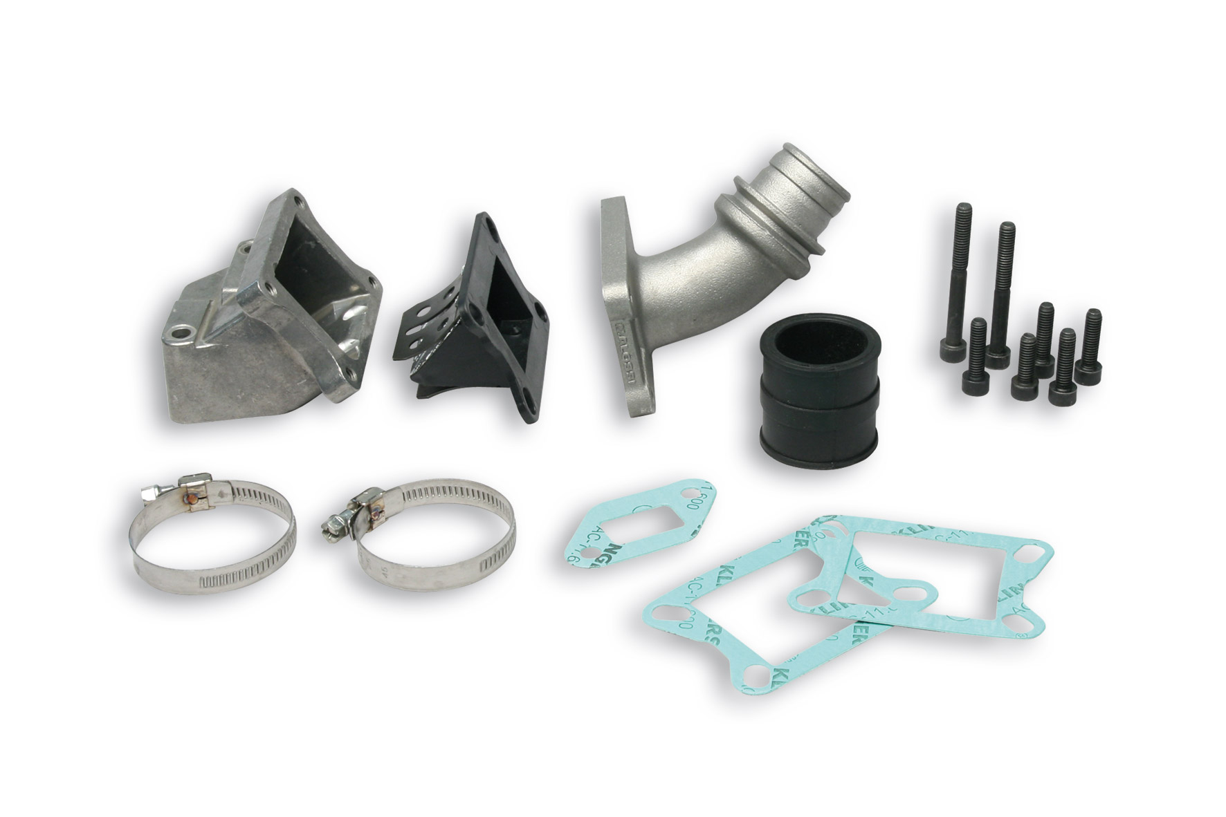 Kit completo impianto di alimentazione sportivo Malossi con carburatore Dell'Orto PHBL 25mm e collettore di aspirazione in alluminio dedicato ai telai scooter Vespa PK 50 e 125cc - Codice 205460