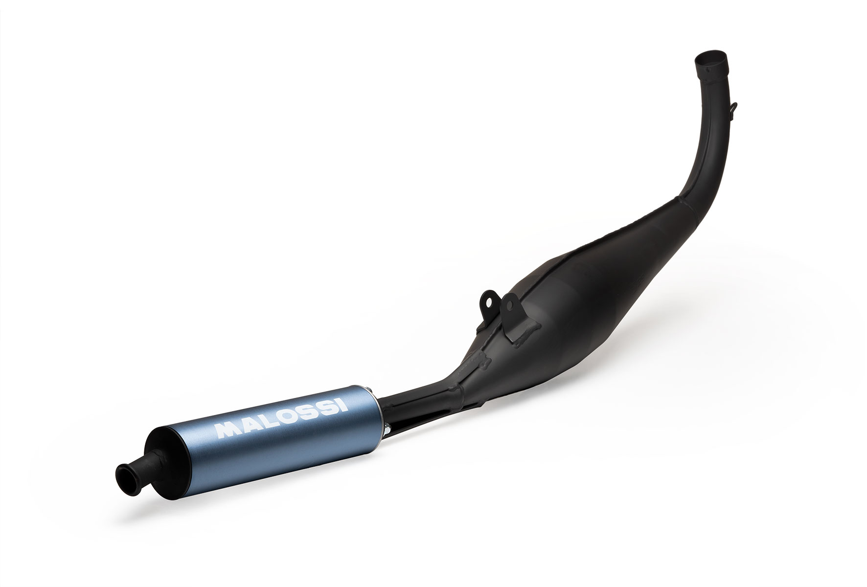 Marmitta scarico Malossi VT per Peugeot 103 modelli SP, MVL e Vogue con corpo nero e silenziatore blu in alluminio - Codice 3219060