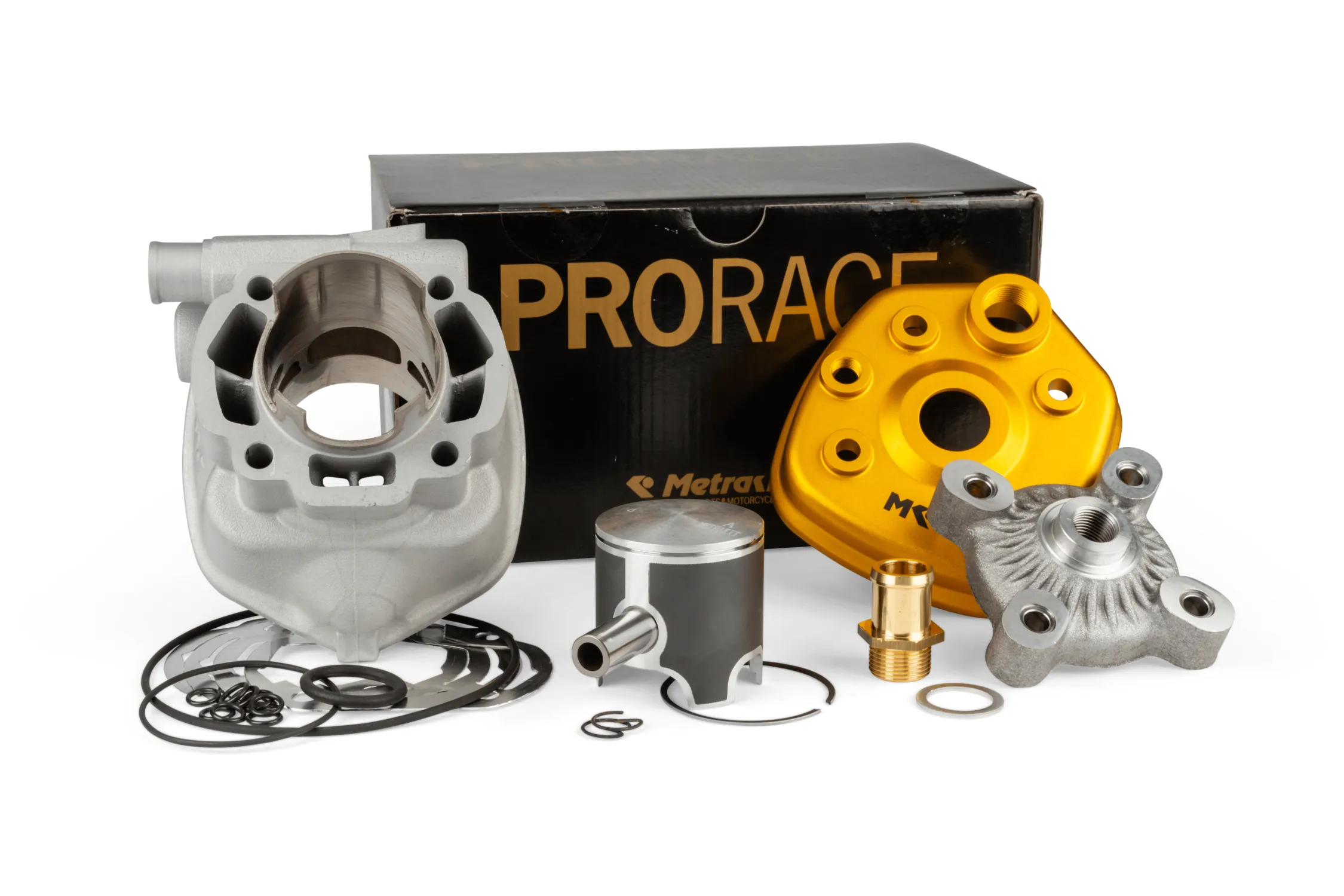Dettaglio cilindro in alluminio e testa CNC del gruppo termico Metrakit Pro Race 3 70cc Minarelli orizzontale LC spinotto 12