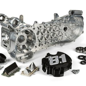 Carter motore completo 8.1 “Fireblade” 100cc versione Minarelli braccio lungo per ruota da 12”-13” e carburatori da 28 fino a 30mm.