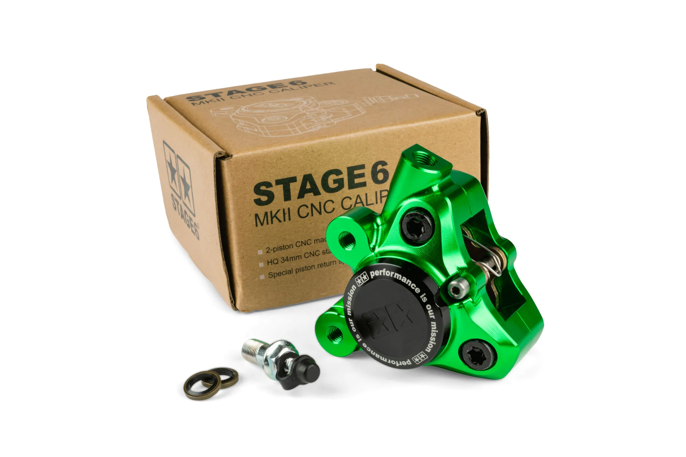 Pinza freno anteriore alluminio CNC Stage6 Minarelli / Piaggio / Peugeot VERDE S6-1400381/GR