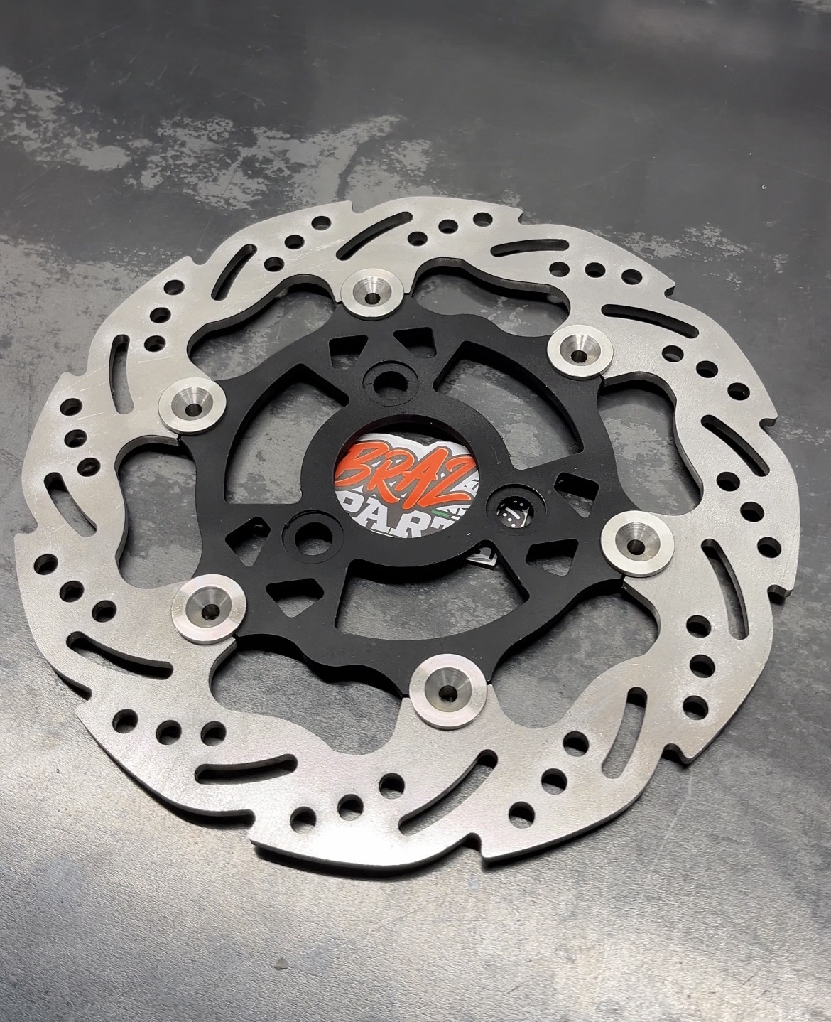 Disco freno flottante Booster 220mm artigianale BRAZ a 3 fori in acciaio per scooter