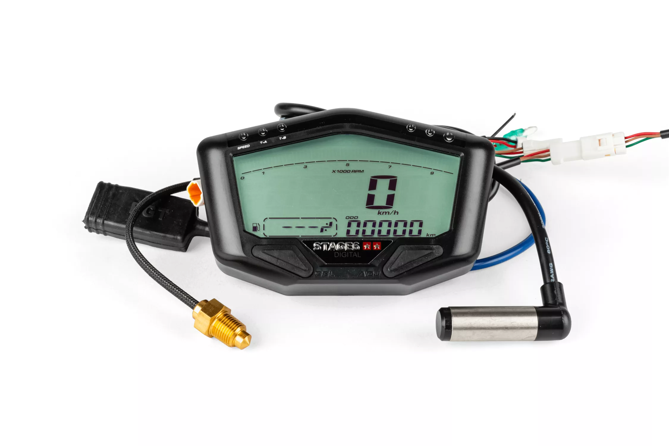Tachimetro digitale Stage6 R/T MK2 nero con display illuminato e funzioni avanzate per scooter e moto