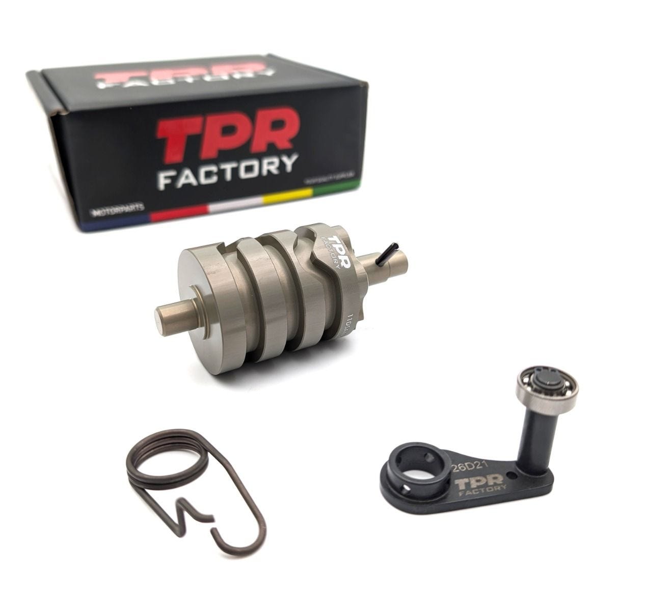 Kit desmodromico per cambio TPR in Ergal 55 con forma a stella e leva di selezione per motori Minarelli AM6 50cc